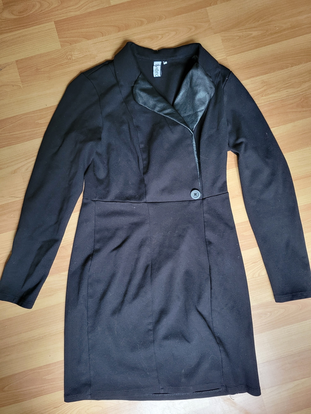 Vero Black Long Sleeve Dress with Faux Leather Collar